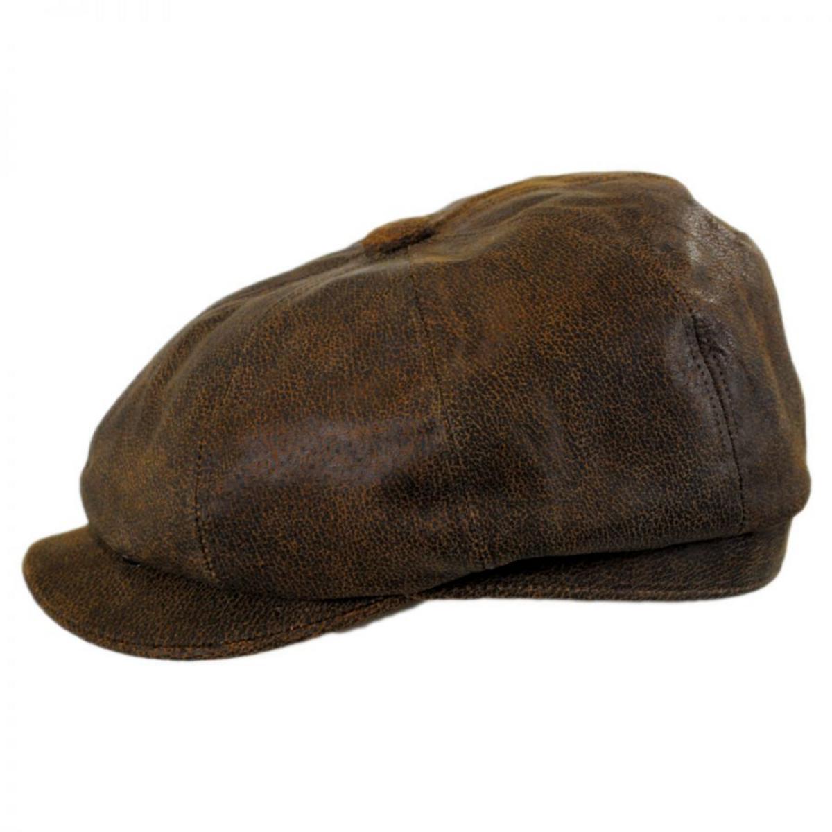 Jaxon Hats | Leather Newsboy Cap | 170201 | profile | BROWN