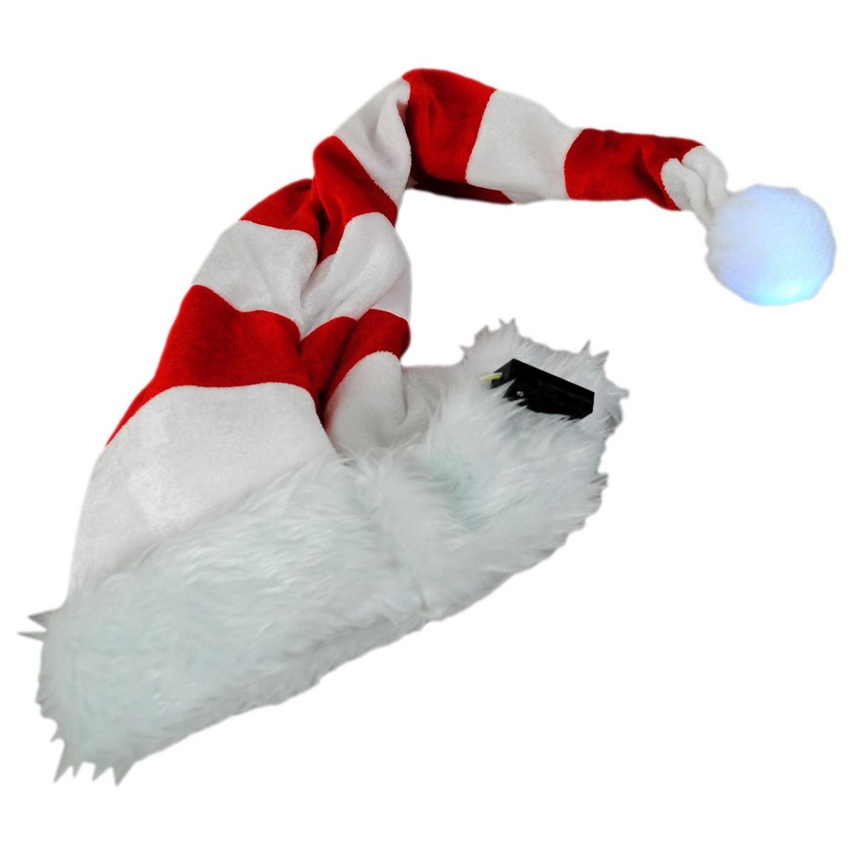 Jacobson | Flashing Pom Striped Santa Hat | 191553 | detailone | RED/WHITE