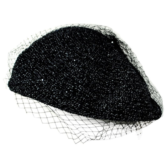 San Diego Hat Company | Bianca Knit Beret with Veil | 151614 | lead | BLACK