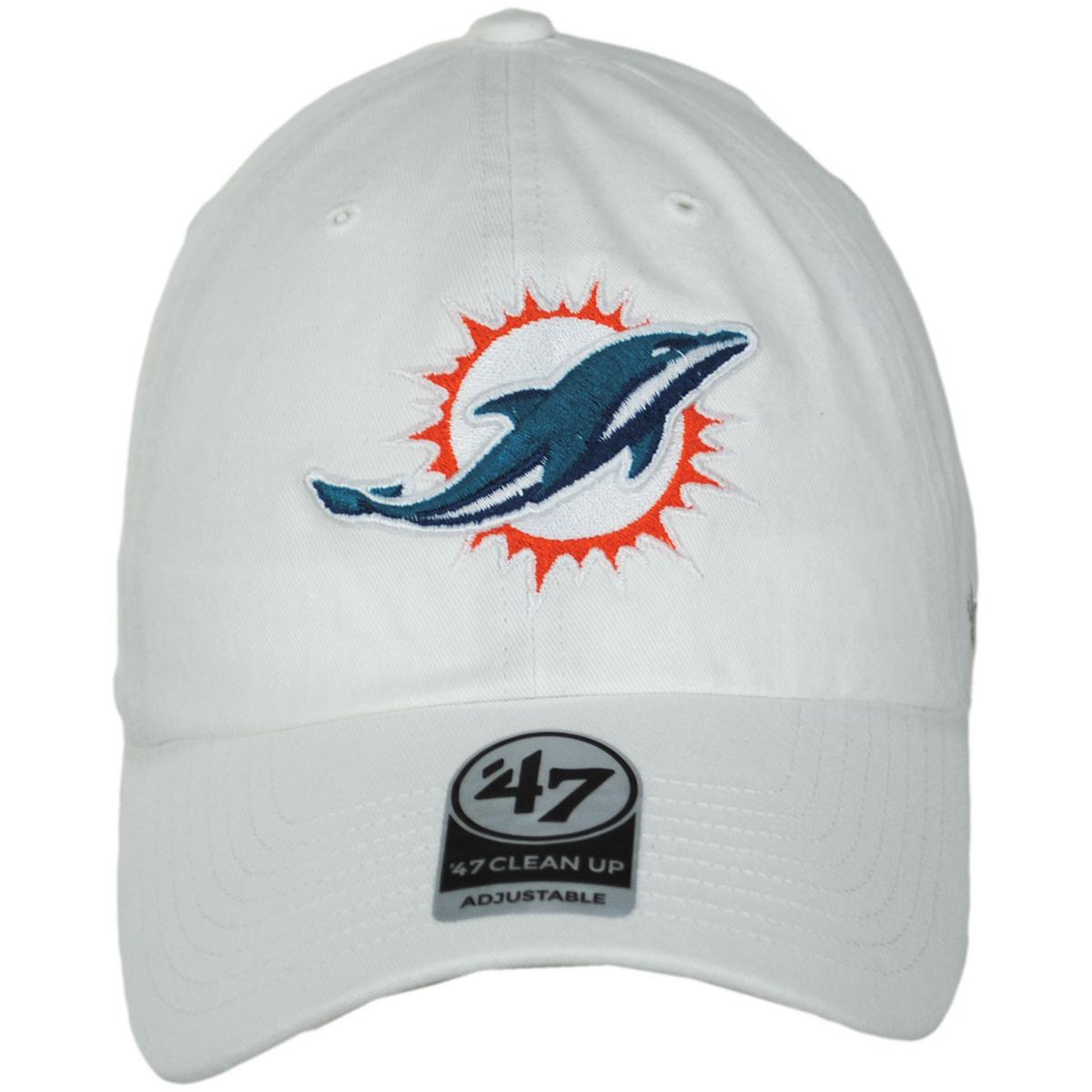 47 Brand | Miami Dolphins NFL Clean Up Strapback Baseball Cap Dad Hat | 203870 | front | WHITE