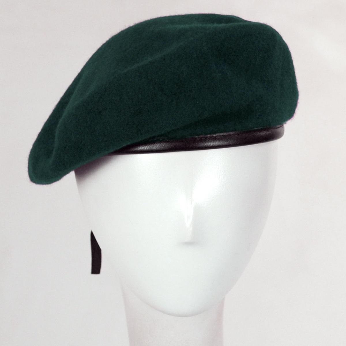 Village Hat Shop | Wool Military Beret with Lambskin Band | 151106 | front | GREEN