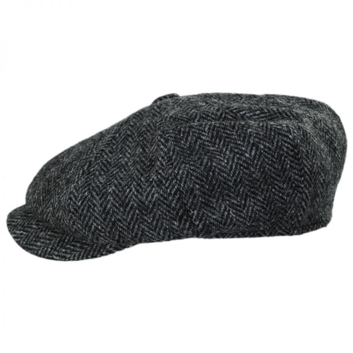 Failsworth | Carloway Harris Tweed Wool Herringbone Newsboy Cap - Grey | 177902 | profile | GREY