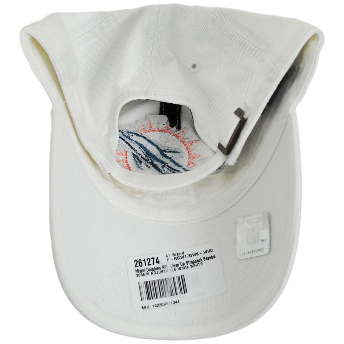 47 Brand | Miami Dolphins NFL Clean Up Strapback Baseball Cap Dad Hat | 203870 | under | WHITE
