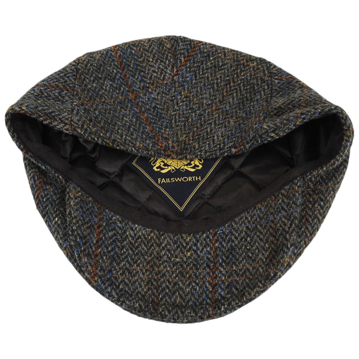 Failsworth | Stornoway Harris Tweed Wool Overcheck Herringbone Flat Cap | 177929 | under | SAGE GREEN