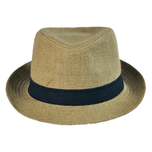 Jaxon Hats | Wholesale Jute Fabric C-Crown Trilby Fedora Hat B2B Pre-Pack | B2B142315 | front | TAN