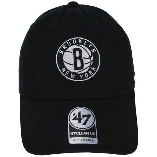 47 Brand | Brooklyn Nets NBA Clean Up Strapback Baseball Cap Dad Hat | 204210 | front | BLACK