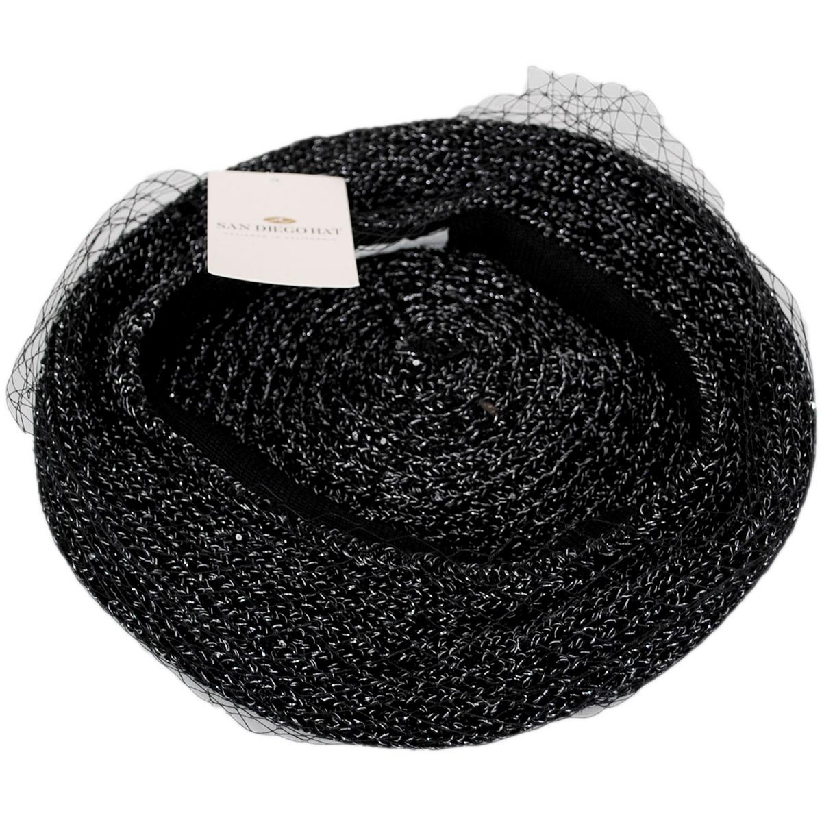 San Diego Hat Company | Bianca Knit Beret with Veil | 151614 | under | BLACK