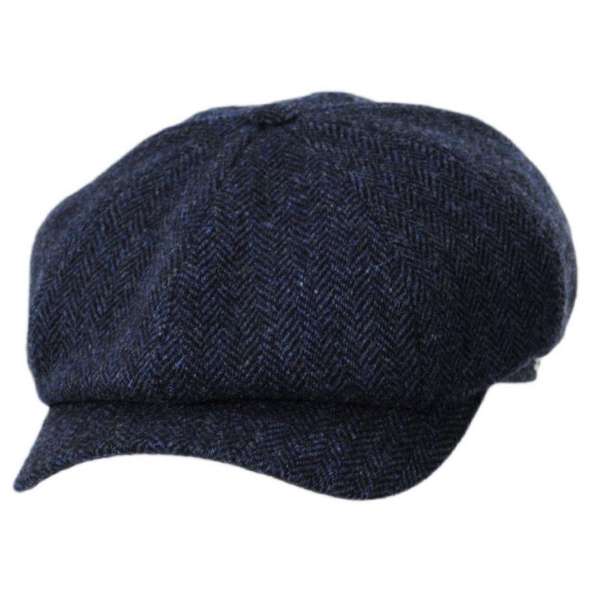 Wigens Caps | Classic Shetland Wool Herringbone Newsboy Cap | 161952 | lead | NAVY