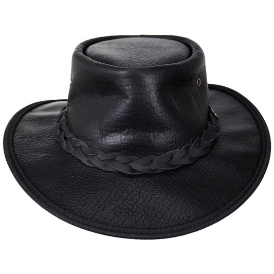 Barmah | American Bison Leather Foldaway Drover Hat | 400904 | front | BLACK