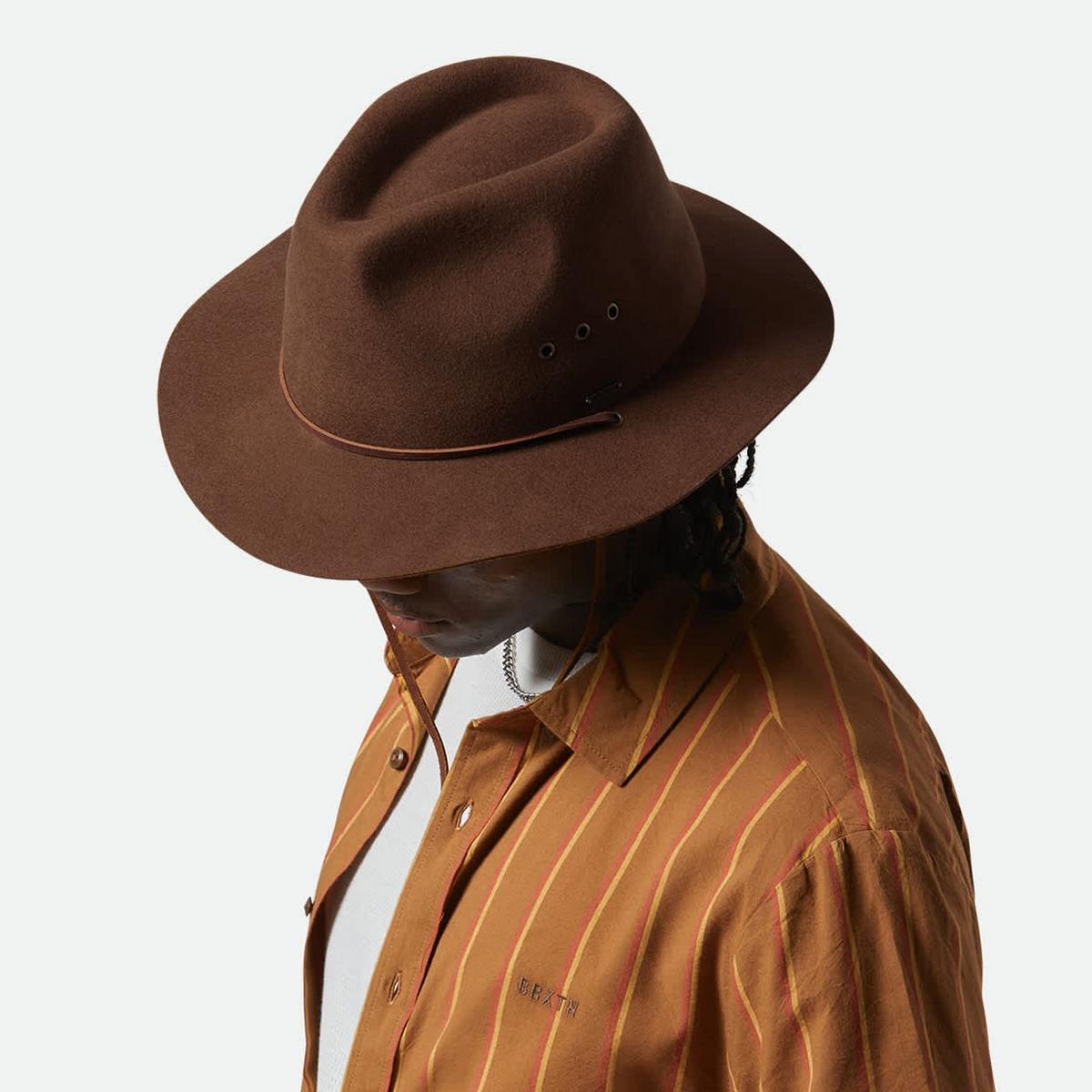 BRIXTON HATS | Wesley Weather Guard Wool Felt Packable Fedora Hat | 135609 | lsmtwo | COFFEE