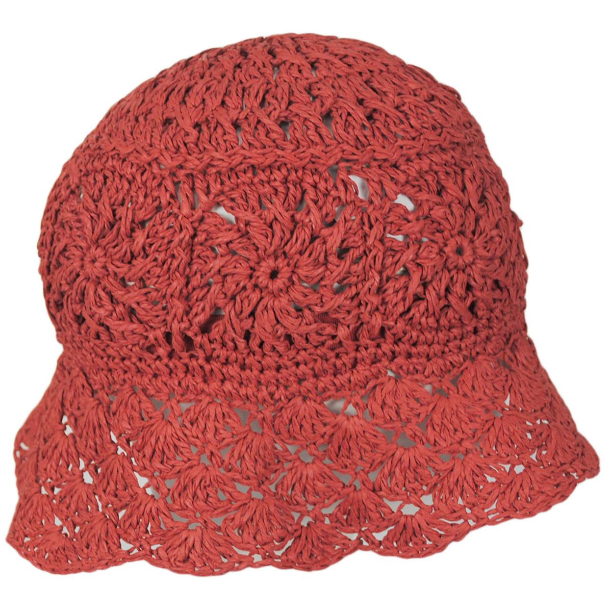 San Diego Hat Company | Boho Crochet Toyo Straw Bucket Hat | 103668 | profile | RED
