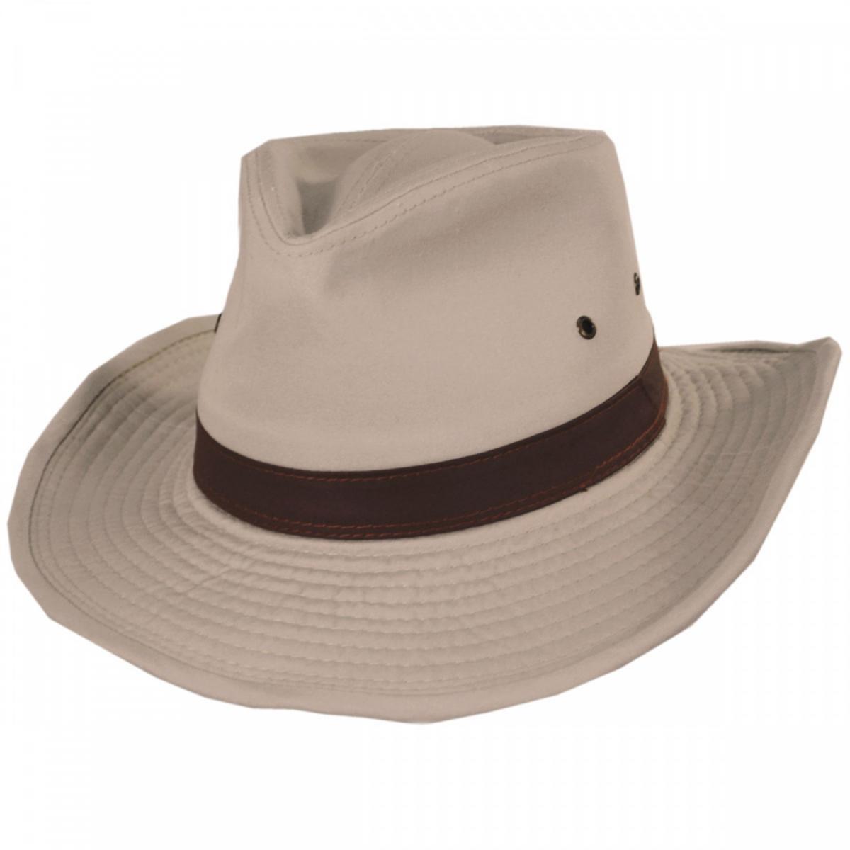 Dorfman Pacific | Cotton Twill Outback Fedora Hat | 400232 | lead | KHAKI