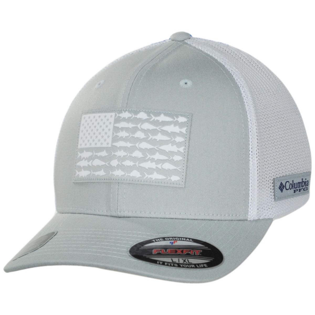 Columbia Sportswear | PFG Fish Flag Mesh Flexfit Fitted Baseball Cap | 400143 | lead | COOL GREY/WHITE