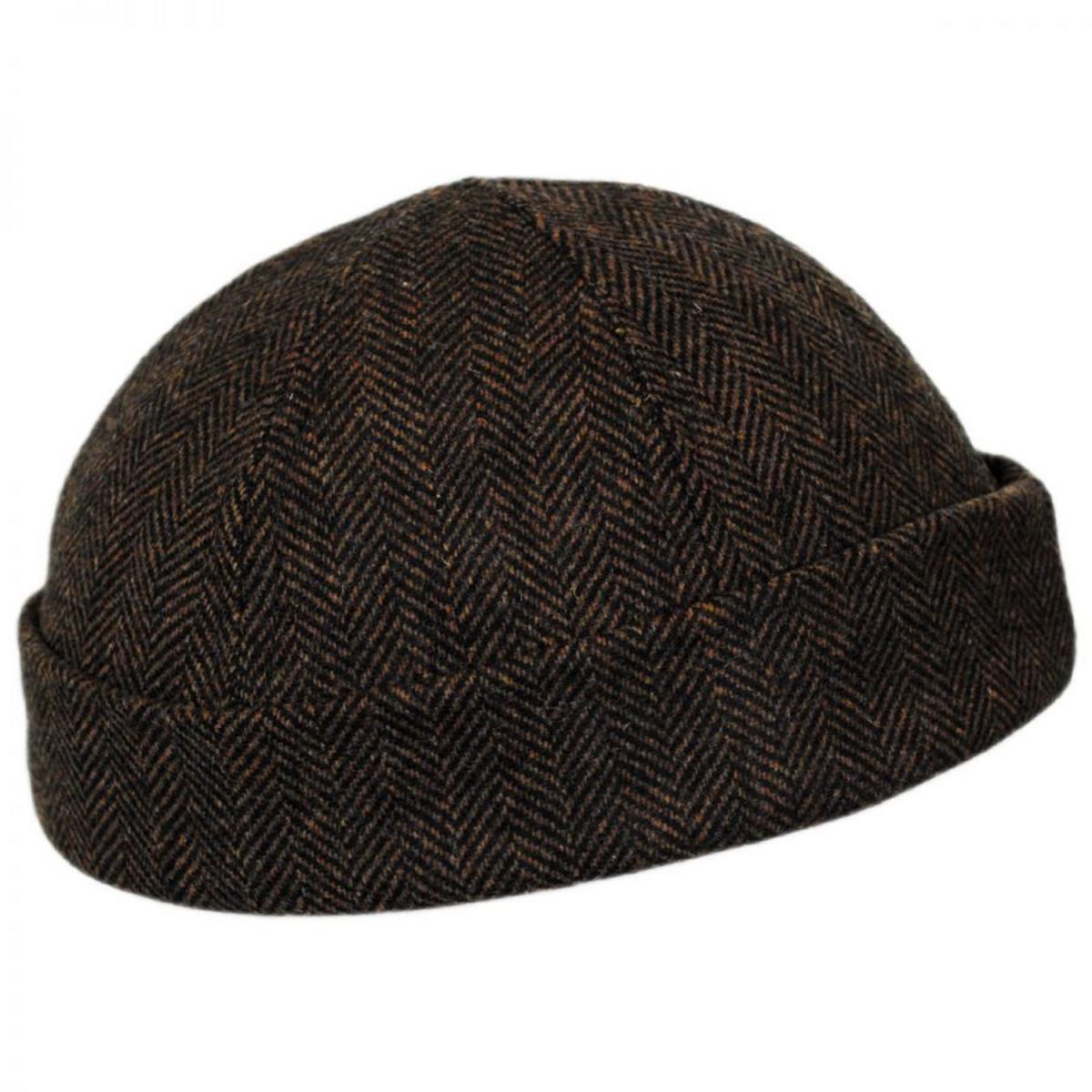 NEW YORK HAT CO | Six Panel Herringbone Wool Skull Cap Beanie Hat | 142005 | profile | BROWN