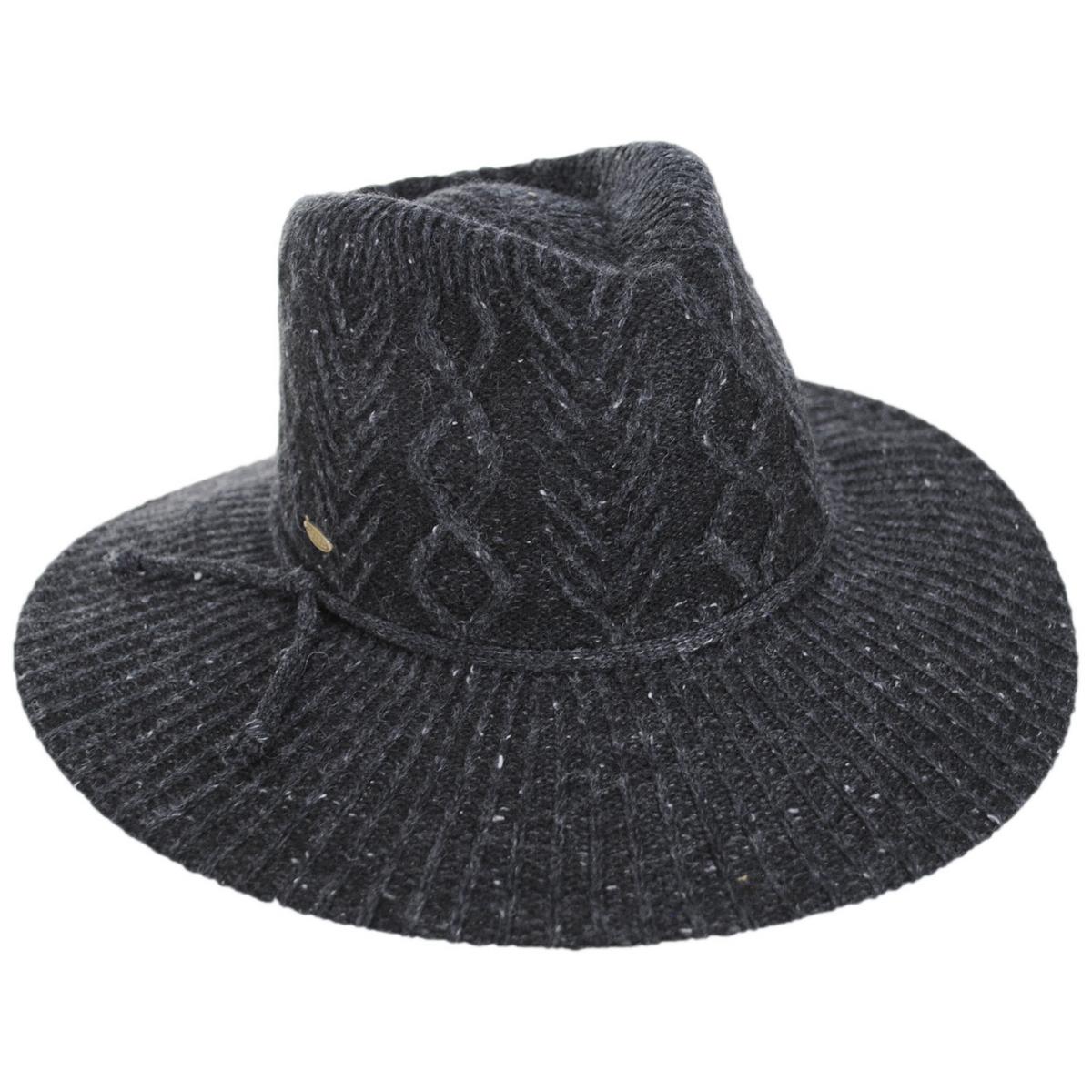 Scala | Arana Cable Knit Fedora Hat | 106420 | lead | BLACK