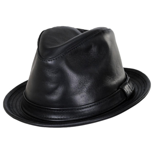 NEW YORK HAT CO | Lambskin Leather Fedora Hat | 142007 | lead | BLACK