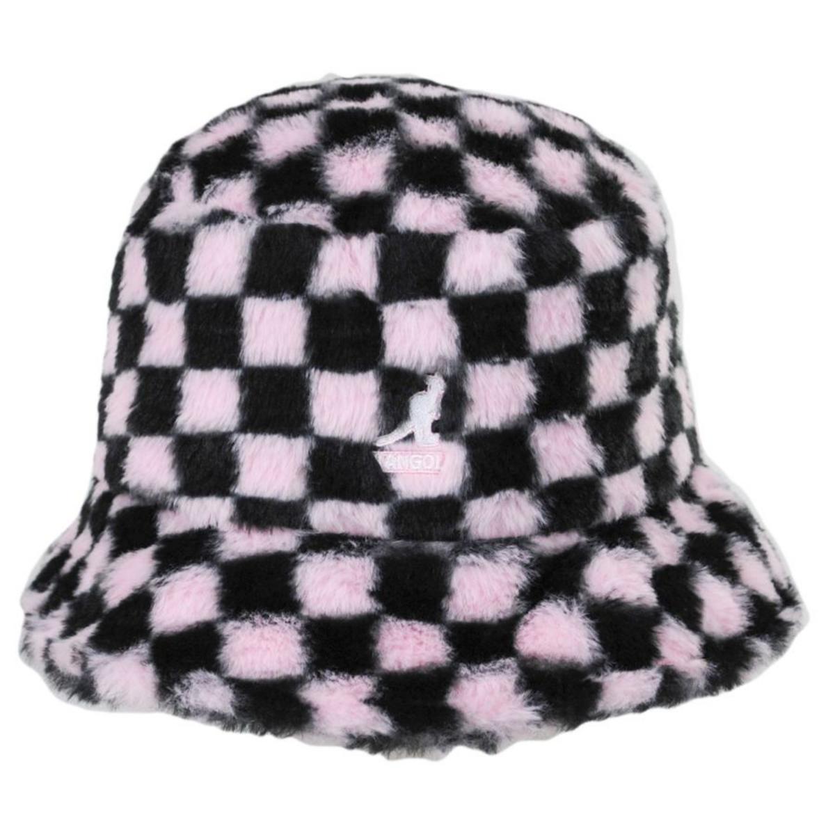 Kangol | Checkerboard Faux Fur Bucket Hat | 185792 | front | PEPTO CHECK