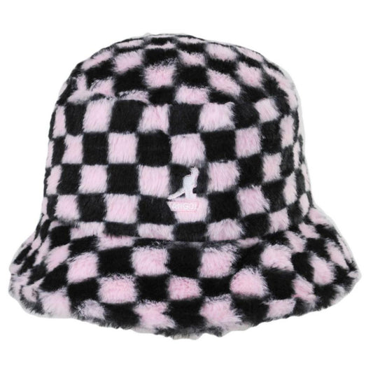 Kangol | Checkerboard Faux Fur Bucket Hat | 185792 | front | PEPTO CHECK