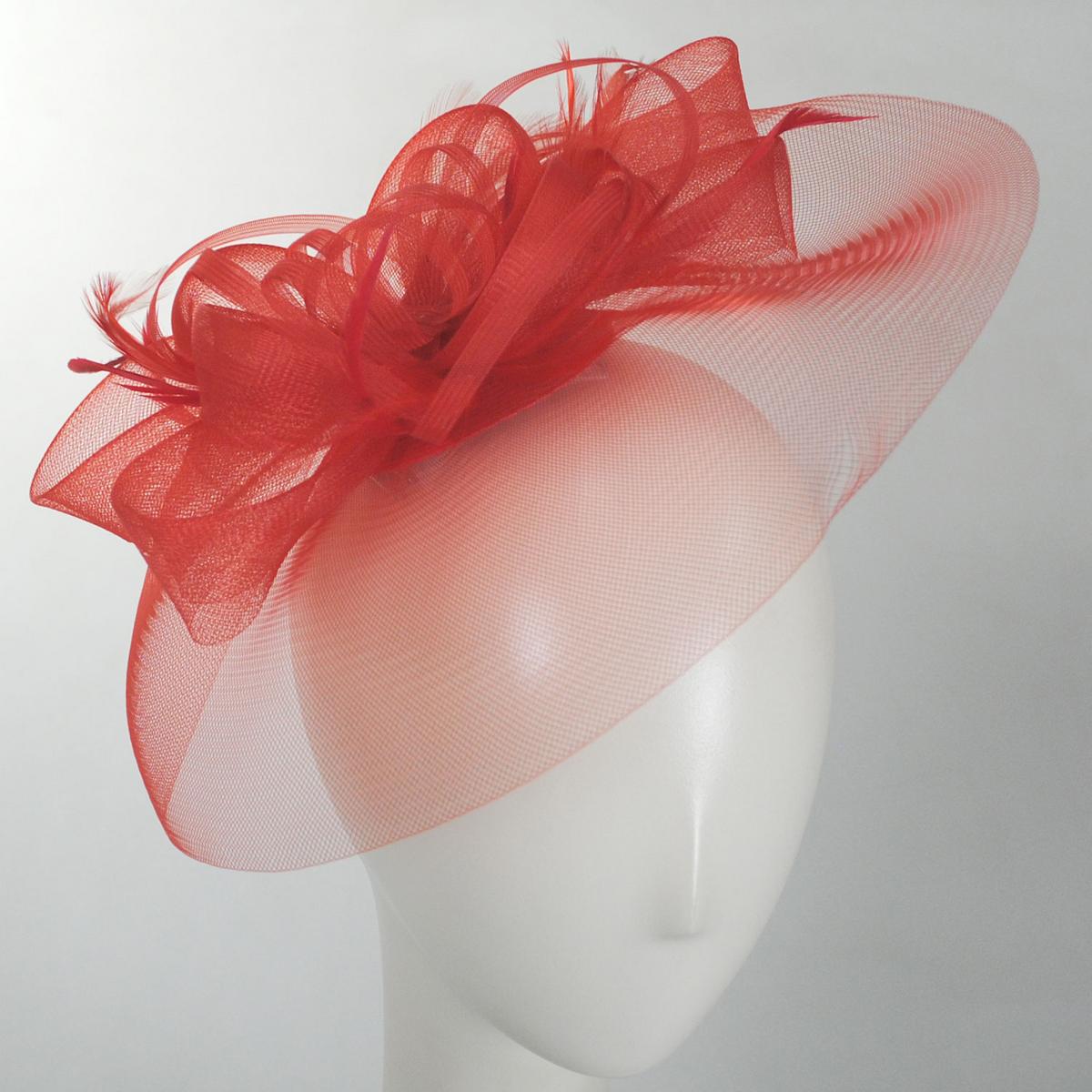 Kathy Jeanne | Firework Horsehair Mesh and Feather Fascinator Hat | 122411 | front | RED