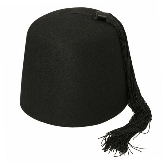 Village Hat Shop | Black Wool Fez with Black Tassel | 193300B | front | BLACK