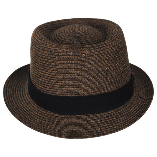 Bigalli | Subway Poly Braid Stingy Brim Pork Pie Hat | 129252 | front | CHOCOLATE