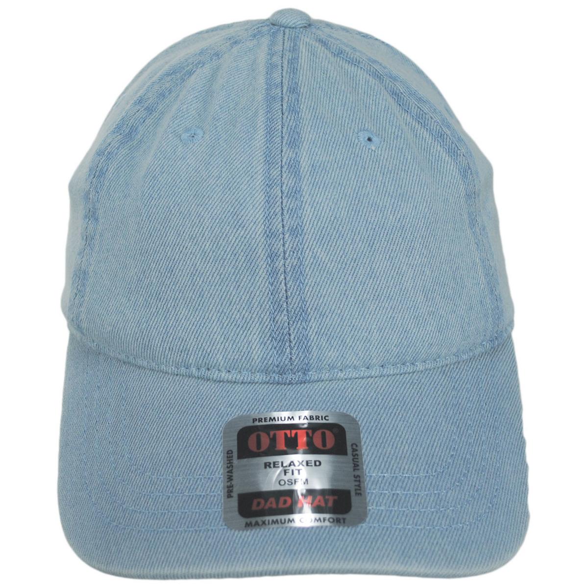 Otto | LoPro Washed Cotton Denim Strapback Baseball Cap Dad Hat | 201405 | front | LIGHT BLUE