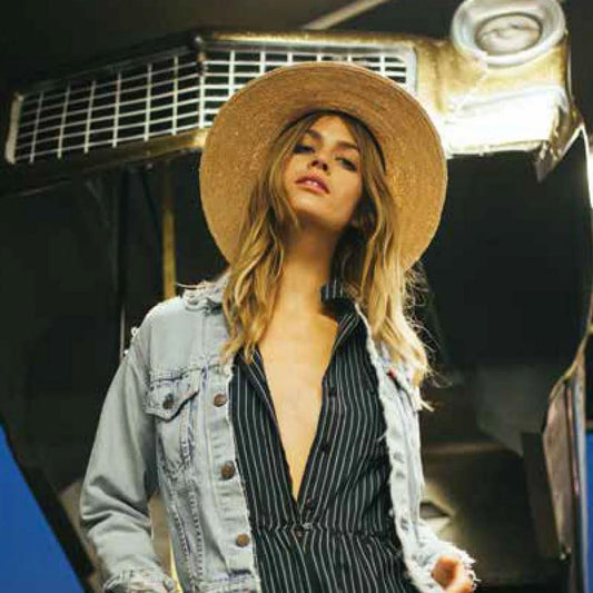 BRIXTON HATS | Jo Palm Straw Rancher Fedora Hat - FINAL SALE | 104039 | lsfone | TAN/BLACK