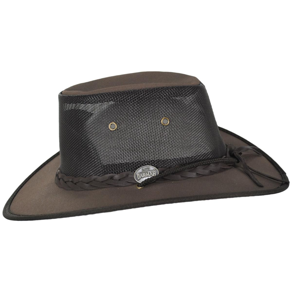Barmah | Cotton Canvas Mesh Drover Hat | 400900 | profile | BROWN