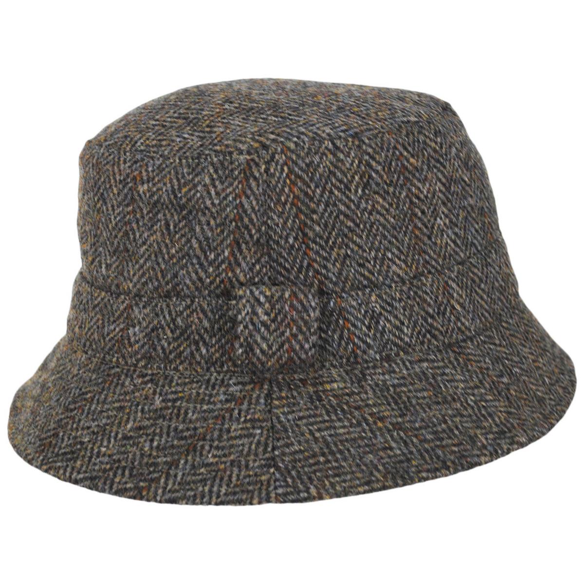 Failsworth | Grouse Harris Tweed Wool Overcheck Herringbone Bucket Hat | 185350 | profile | TAN