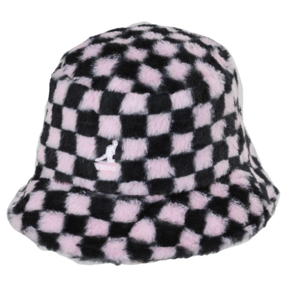 Kangol | Checkerboard Faux Fur Bucket Hat | 185792 | lead | PEPTO CHECK