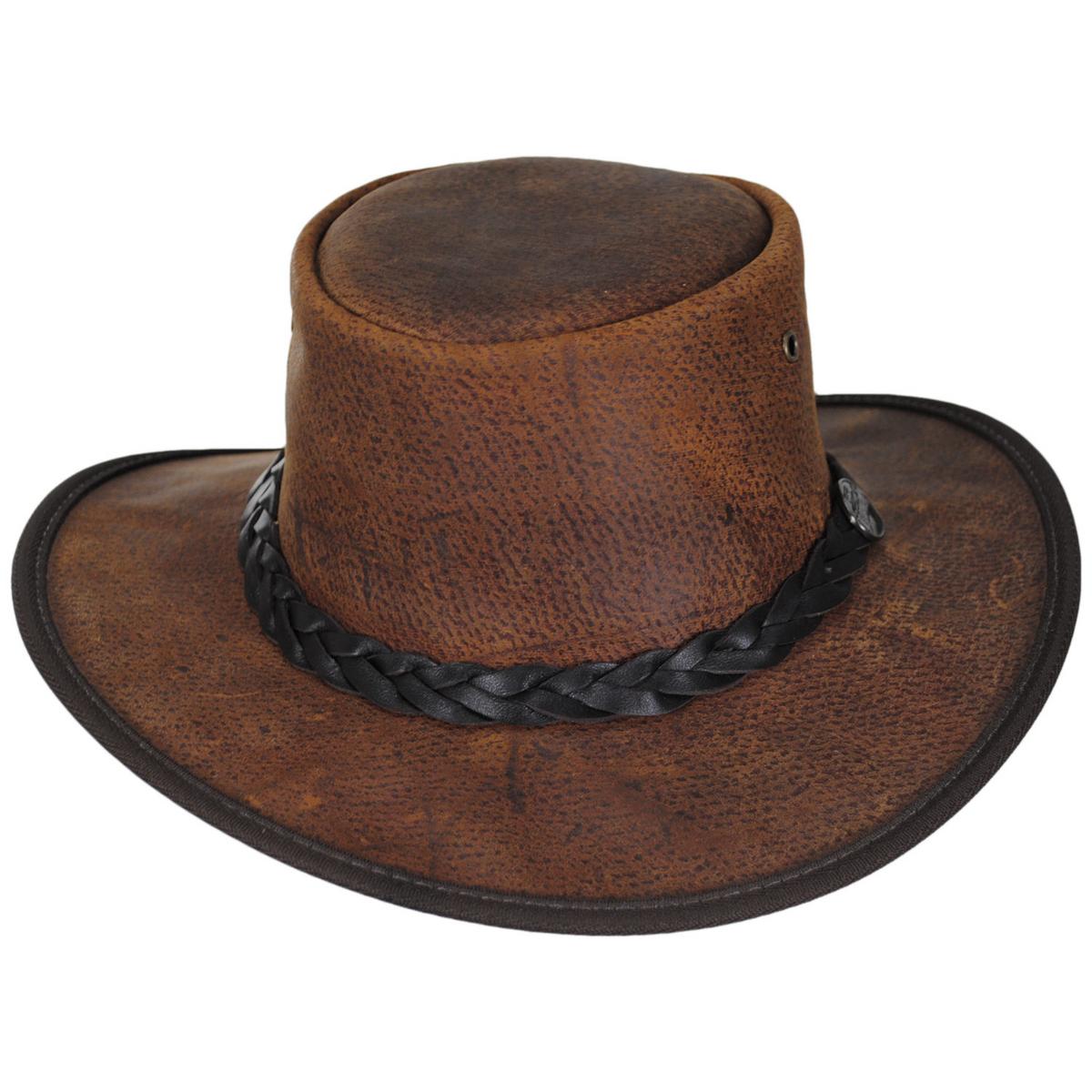 Barmah | Boar Leather Foldaway Drover Hat | 400906 | front | WHISKEY