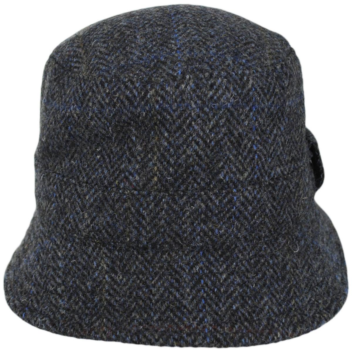 Failsworth | Grouse Harris Tweed Wool Overcheck Herringbone Bucket Hat | 185350 | front | GRAY