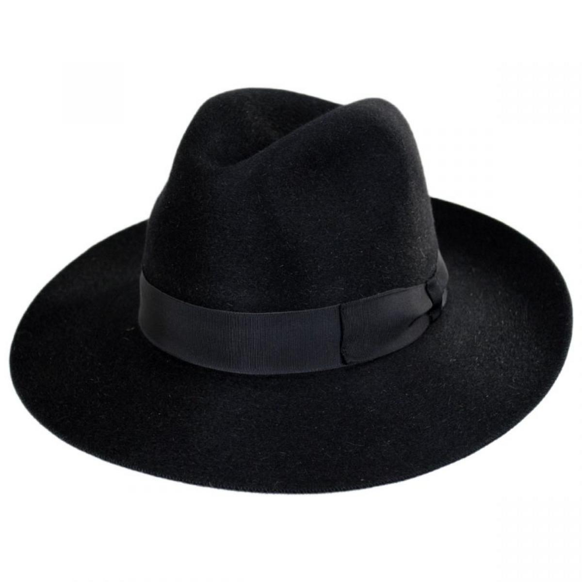 Stefeno Hats | Buck Fur Felt Wide Brim Fedora Hat | 136068 | lead | BLACK