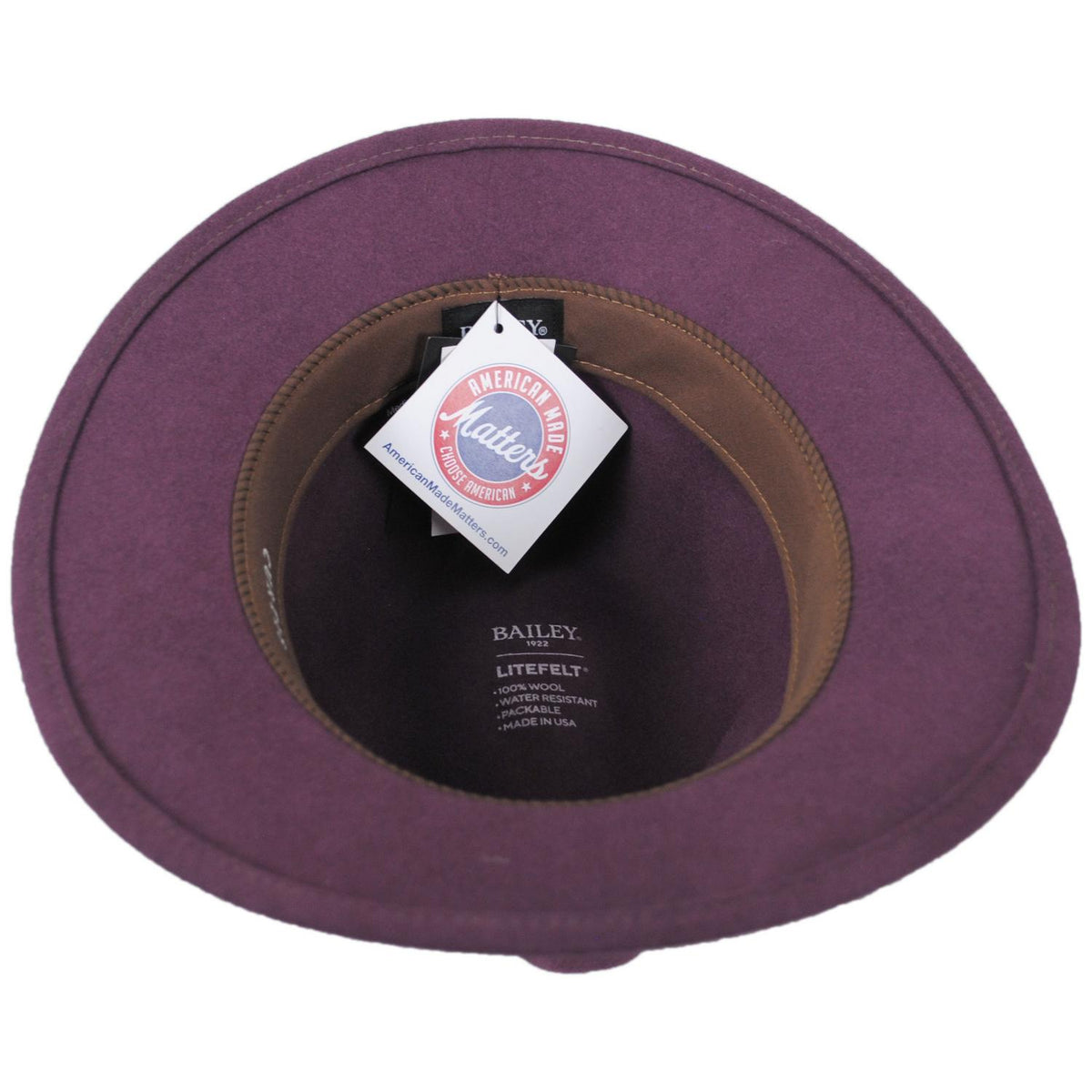 Bailey 1922 | Curtis Wool LiteFelt Safari Fedora Hat | 130019 | under | COCOA POWDER