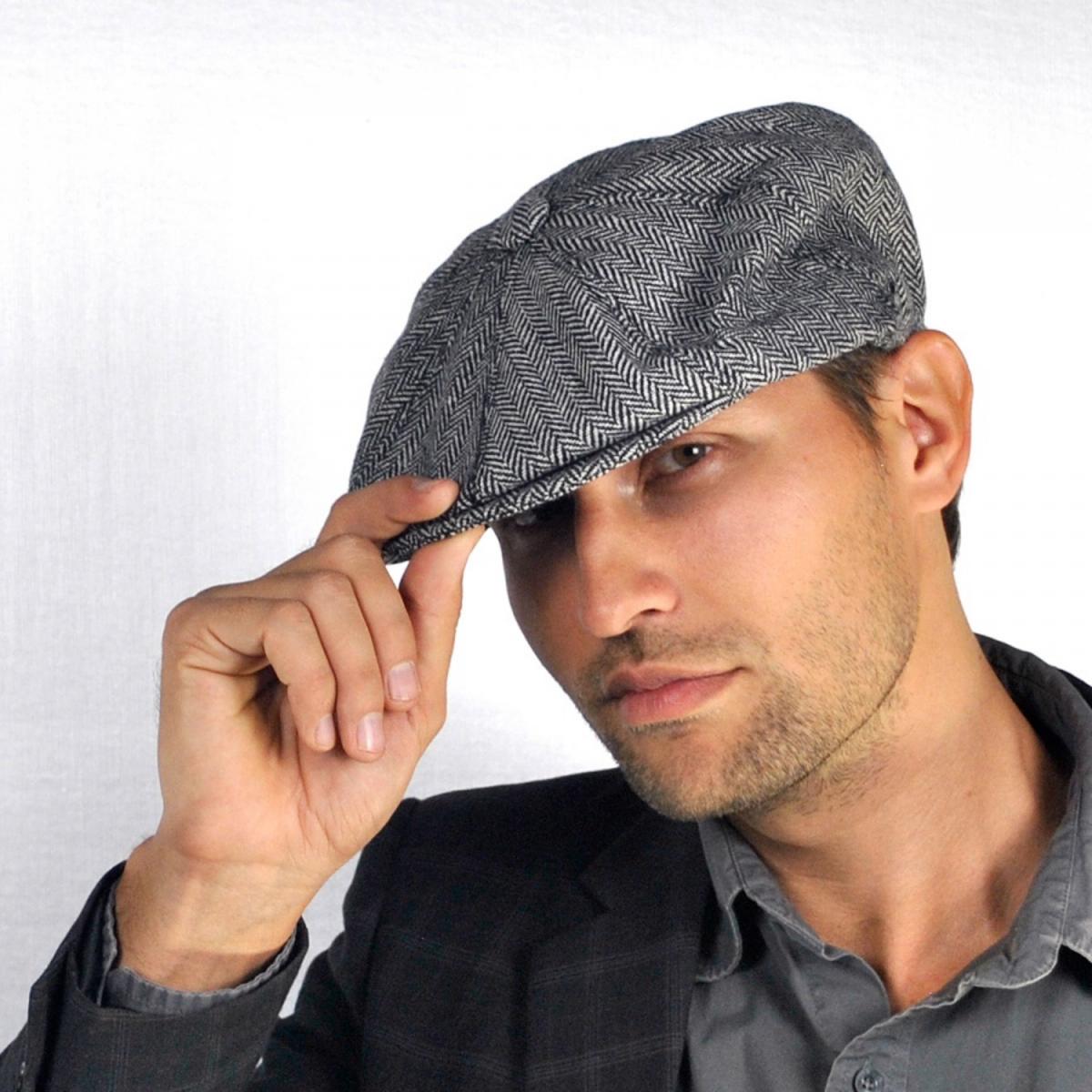 Jaxon Hats | Herringbone Wool Blend Newsboy Cap | 167780 | lsmone | GREY