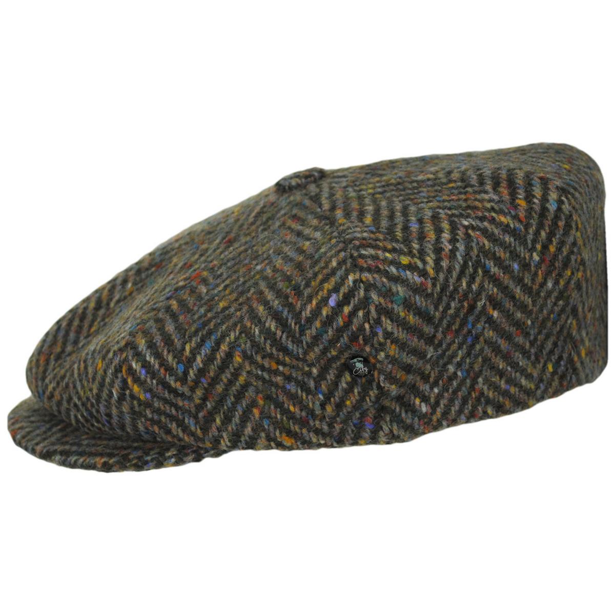 City Sport Caps | Large Herringbone Donegal Tweed Wool Newsboy Cap | 175061 | profile | OLIVE MULTI