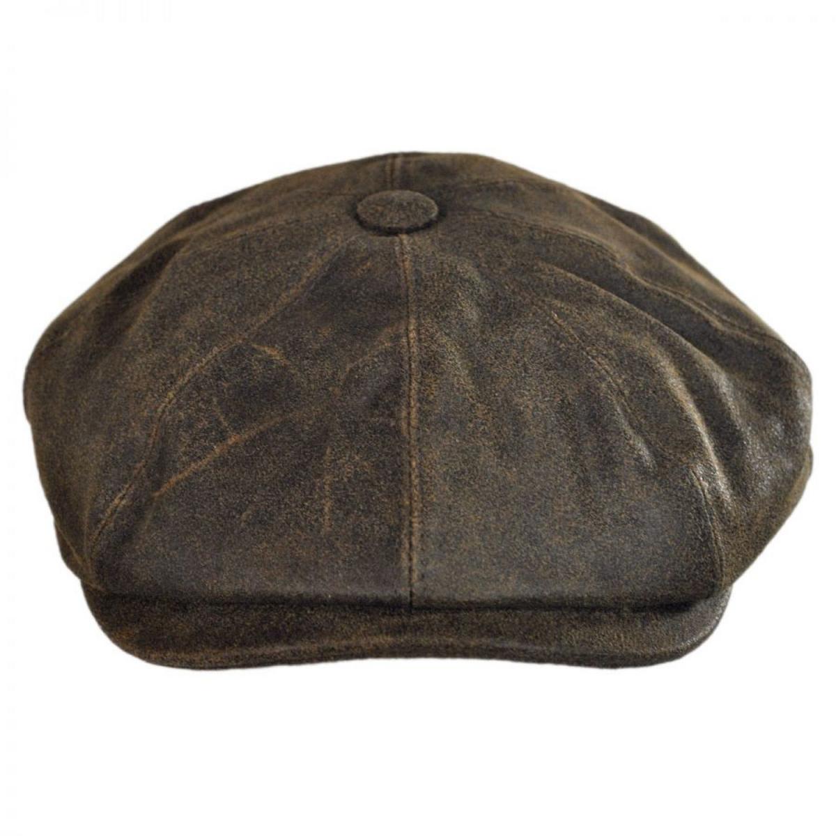 City Sport Caps | Distressed Leather Newsboy Cap | 175073 | front | BROWN