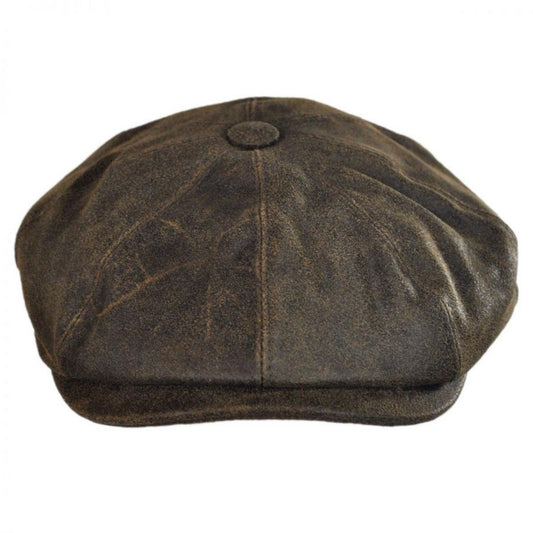 City Sport Caps | Distressed Leather Newsboy Cap | 175073 | front | BROWN