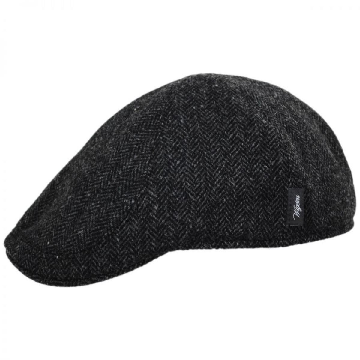 Wigens Caps | Classic Shetland Wool Herringbone Duckbill Ivy Cap | 161949 | profile | DARK GREY