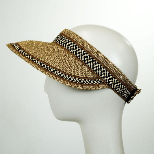 Jeanne Simmons | Tweed/Check Toyo Straw Rollable Visor | 196201 | profile | BROWN