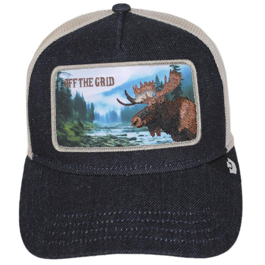Goorin Bros | Staycation Denim Mesh Trucker Snapback Baseball Cap | 200745 | front | GRAY DENIM
