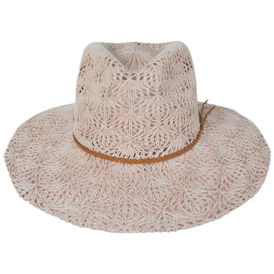 Scala | Aubree Lace Knit Outback Ranch Fedora Hat | 106442 | front | BLUSH