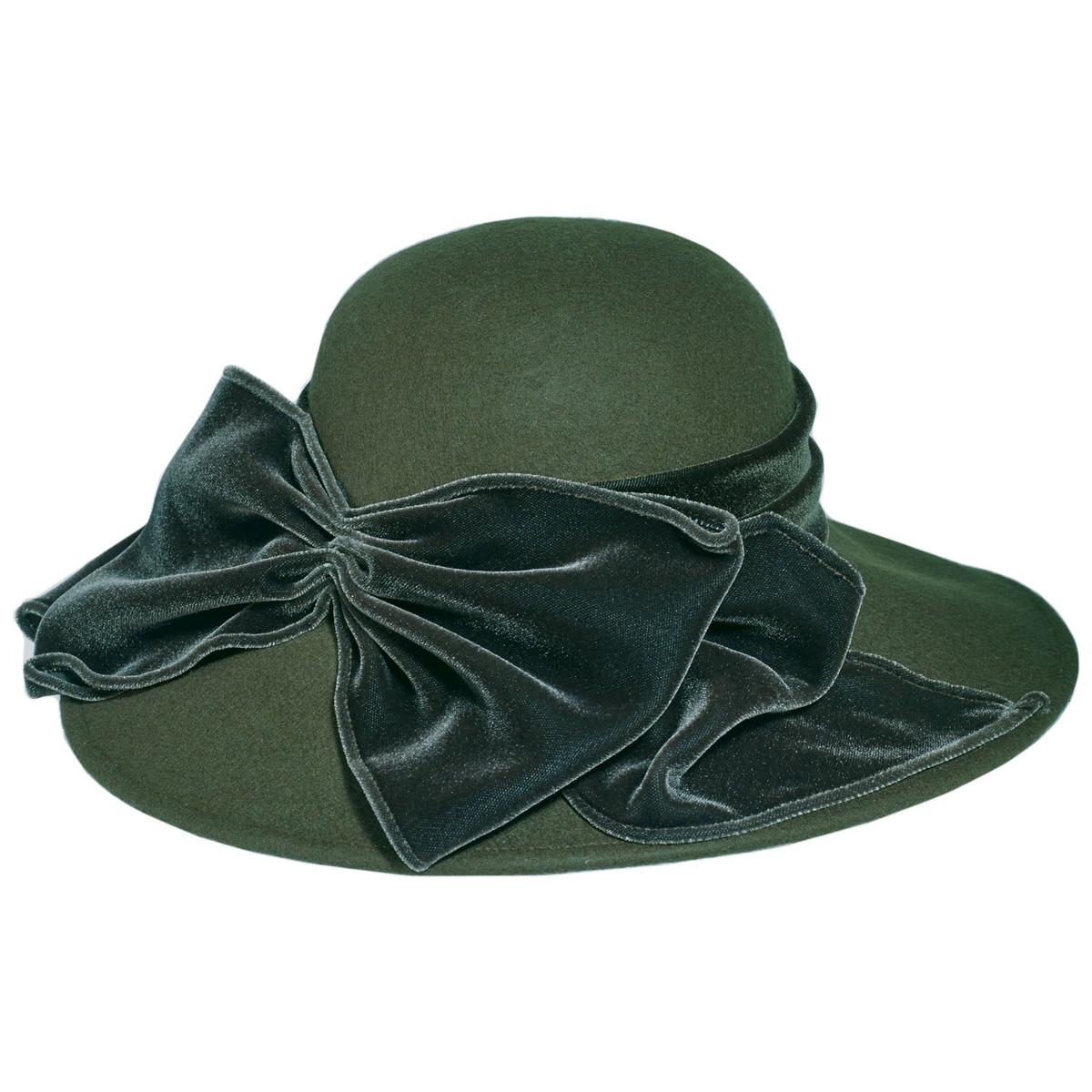 Toucan Collection | Velvet Waterfall Wool Felt Lampshade Dress Hat - Made to Order | 125844 | lead | GREEN