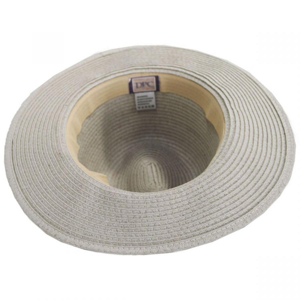 Dorfman Pacific | Gabon Leopard Scarf Toyo Straw Fedora Hat | 101389 | under | GREY