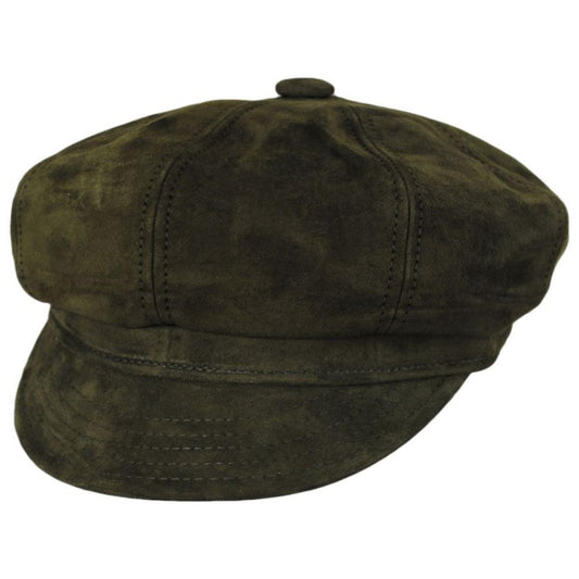 NEW YORK HAT CO | Spitfire Suede Leather Newsboy Cap | 161110 | lead | OLIVE