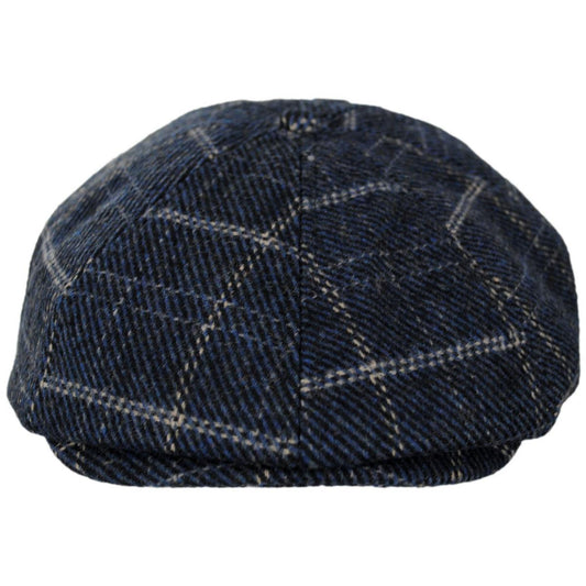 BRIXTON HATS | Brood Wool Blend Windowpane Plaid Newsboy Cap | 161520 | front | MOOD INDIGO/TAN