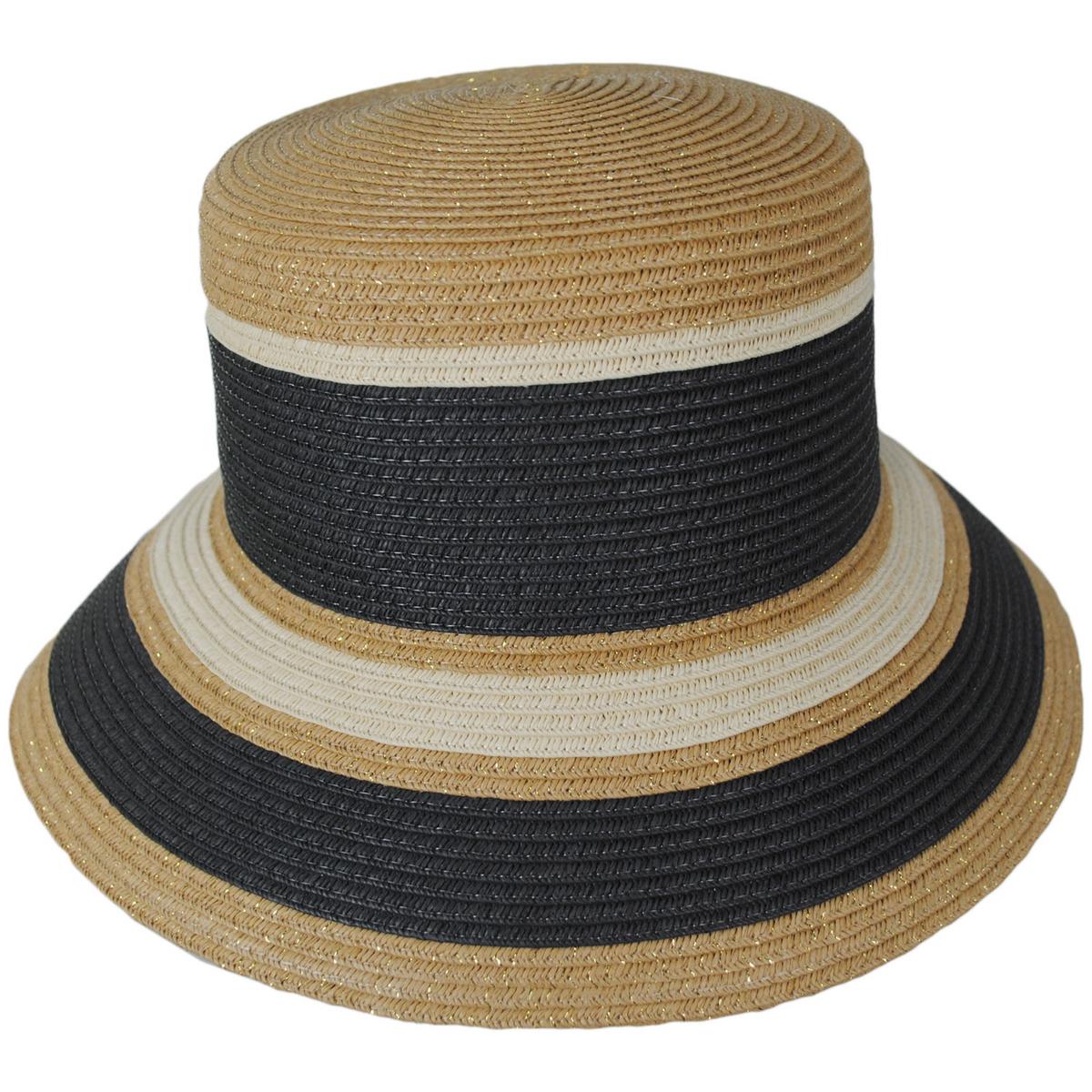 San Diego Hat Company | Las Palmas Striped Toyo Straw Bucket Hat | 103676 | front | BLACK STRIPE