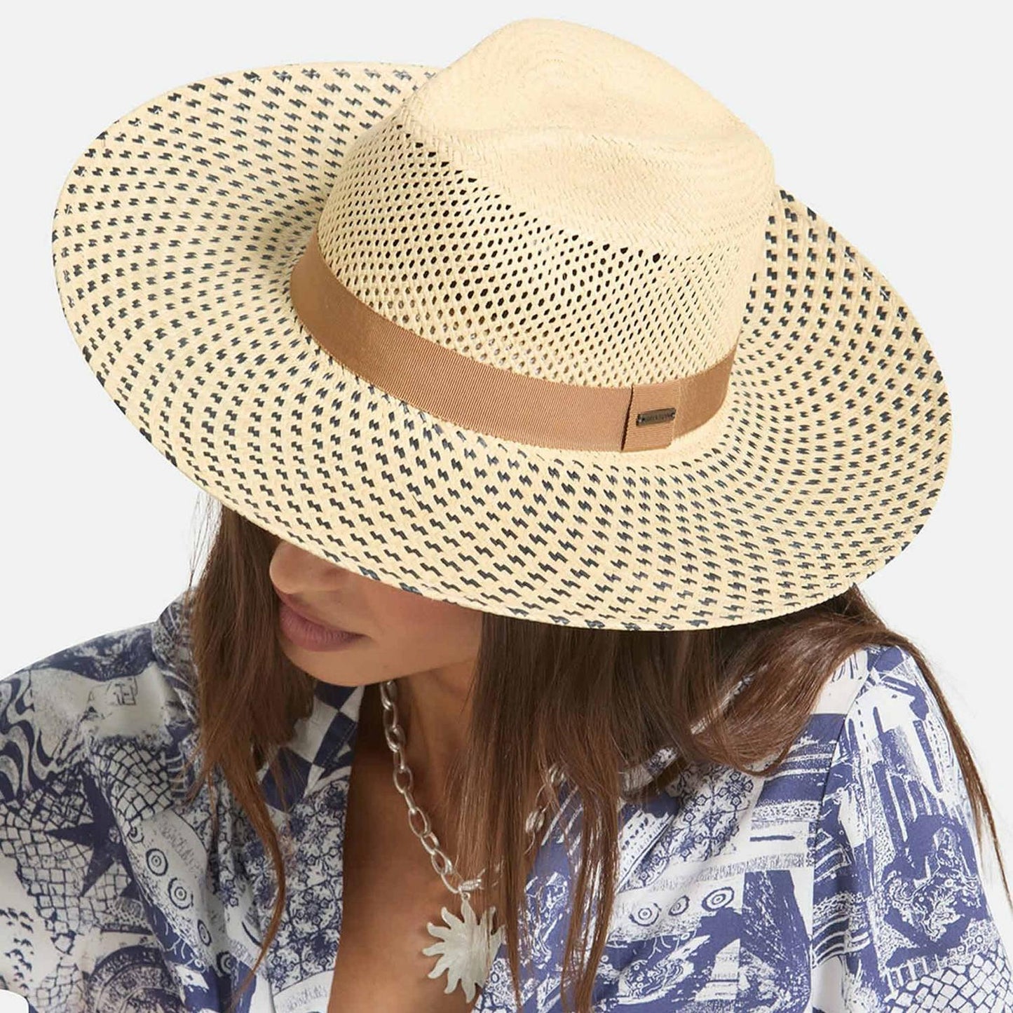 BRIXTON HATS | Evangeline Panama Straw Rancher Fedora Hat | 104066 | lsfone | NATURAL/BLACK
