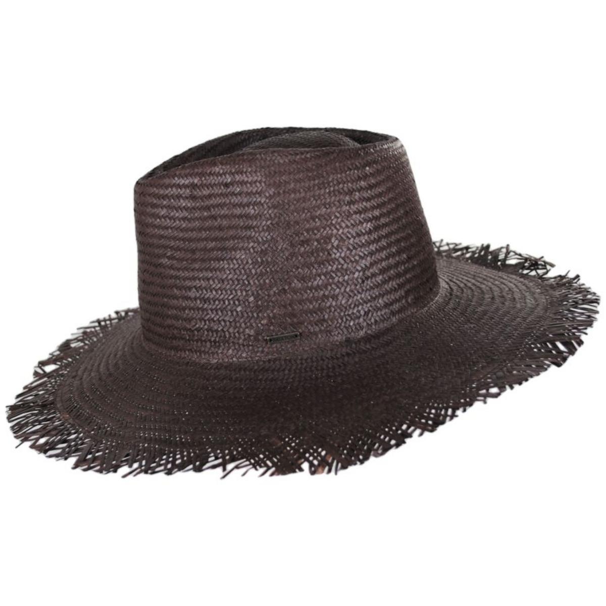 BRIXTON HATS | Jo Straw Frayed Fedora Hat | 128336 | profile | DEEP BROWN