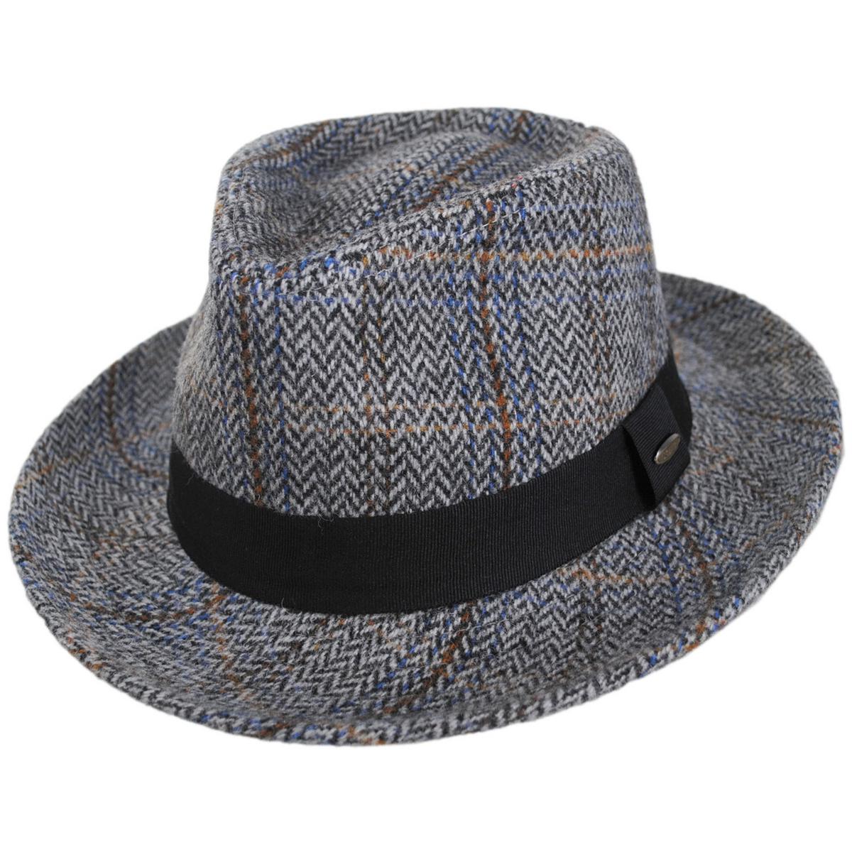 Scala | Barry Wool Blend Tweed Fedora Hat | 140170 | lead | GREY
